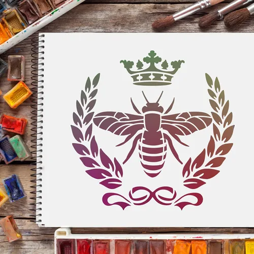 Miniatura 4 de FINGERINSPIRE Plantilla de corona de laurel de abejas de 11.8 x 11.8 pulgadas de plástico con hojas de Gingko para dibujar plantillas para pintar