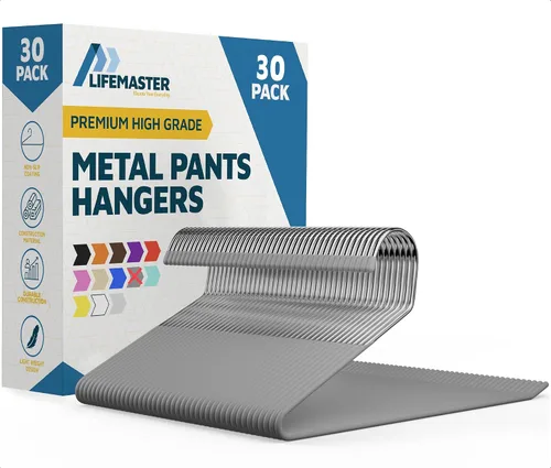 Miniatura 12 de Lifemaster Juego de perchas de metal para pantalones - 50 piezas Elegante juego de perchas para guardarropa con ahorro de espacio y antideslizantes