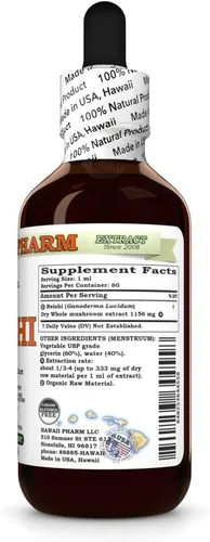Miniatura 2 de Hawaii Pharm Reishi Extracto sin alcohol, glicerita para apoyo inmunológico, promueve la vitalidad, mejora la memoria y la función cognitiva, apoyo