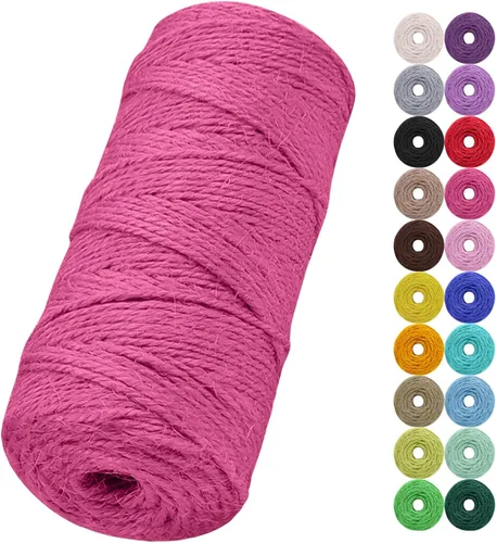 Miniatura 22 de Cuerda de yute natural de 0.079 pulgadas y 328 pies para manualidades, cuerda de yute de colores de 3 capas para envoltura de regalos, jardinería