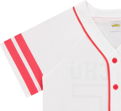 Miniatura 3 de Pokemon Camiseta de béisbol Pikachu para mujer, con botones y malla de pokeball Ash Pikachu, Charizard, con botones