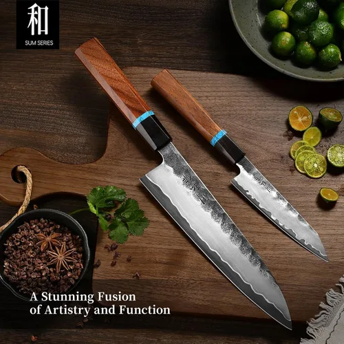 Miniatura 2 de Cuchillo de chef japonés KAWAHIRO, cuchillo de cocina forjado negro de 210mm VG10, cuchillo de chef profesional hecho a mano con mango ergonómico