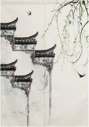 Cortina japonesa Noren para puerta, con pintura de tinta china, tapiz para puerta, tapiz de lino y algodón, 27 x 59 pulgadas