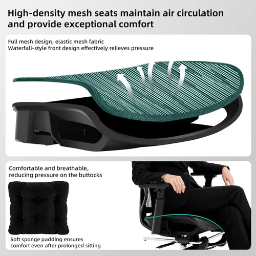 Miniatura 4 de Silla de oficina ergonómica con reposapiés, silla de oficina grande y alta, soporte lumbar ajustable de 4 niveles, bloqueo de inclinación de 155°