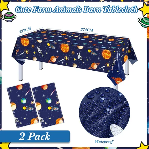 Miniatura 4 de Suministros para fiesta de cumpleaños del espacio exterior, juego de vajilla para fiesta espacial, sirve para 24, pancarta de feliz cumpleaños