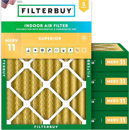 Miniatura 12 de Filterbuy Filtro de aire MERV 11 de 14 x 24 x 1 superior, defensa de mascotas y alergias (paquete de 5), filtros electrostáticos plisados para horno