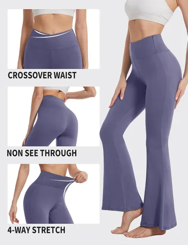 Miniatura 24 de ZOOSIXX Pantalones de yoga acampanados para mujer, leggings cruzados suaves con corte de bota