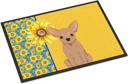 Miniatura 387 de Caroline's Treasures WDK5313MAT Airedale Terrier - Tapete para puerta delantera de 18 x 27 pulgadas, diseño de girasoles de verano, para entrada