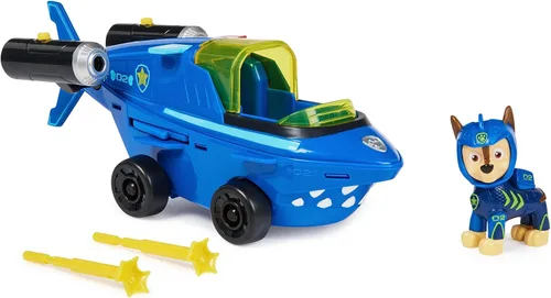 PAW Patrol Aqua Pups, Chase - Vehículo transformador de tiburón con figura de acción coleccionable, juguetes para niños a partir de 3 años