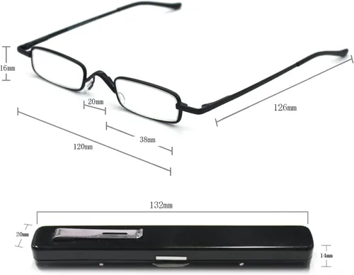 Miniatura 5 de Mini gafas de lectura de metal súper ligeras con estuche compacto, negro, plomizo