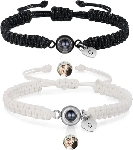 Miniatura 8 de Pulsera con inicial personalizada con imagen en el interior, cuerda de proyección de fotos personalizada para hombres y mujeres, regalo