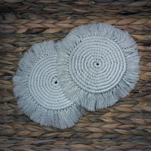 Miniatura 9 de Posavasos de macramé 100% algodón hechos a mano en la India, elegante y absorbente de 6 pulgadas, juego de posavasos redondos bohemios con borlas