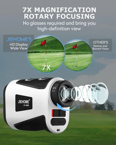 Miniatura 5 de Telémetro de golf X1 con pendiente, bloqueo de asta de bandera y vibración, telémetro láser 660/1100YDS para golf y caza, buscador láser recargable
