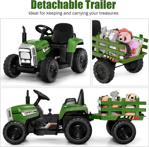 Miniatura 3 de OLAKIDS Tractor de paseo para niños de 12 V, vehículo eléctrico 2 en 1 con control remoto, remolque desmontable, juguete de conducción a batería