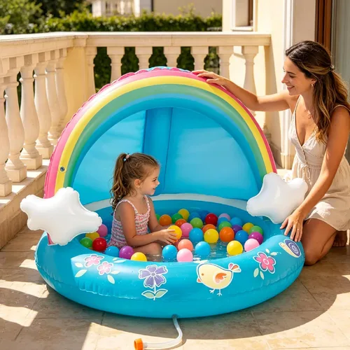 Miniatura 9 de Hiwena - Piscina para bebés con chorro y toldo de arco iris, 40 pulgadas, para niños de 1 a 3 años