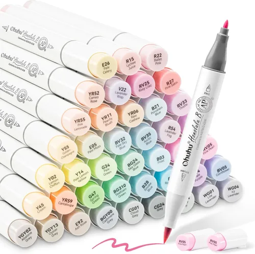 Ohuhu Marcadores pastel, punta de pincel, marcadores a base de alcohol, arte artístico de doble punta para dibujar ilustraciones para colorear para