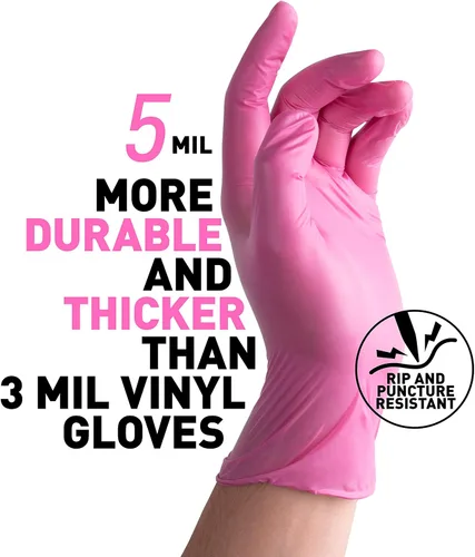 Miniatura 2 de OKIAAS - Guantes desechables de vinilo color negro/rosa sin látex, grado alimenticio, 5 mil, para cocinar, limpieza, tinte para el pelo