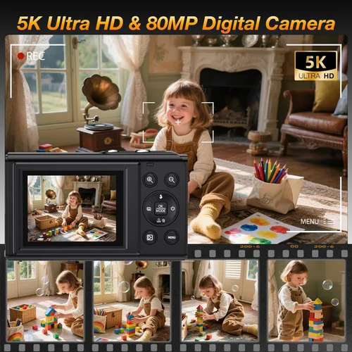 Miniatura 3 de Cámara digital de pantalla dual 5K para vlogging, cámara WiFi de 80MP con pantalla frontal, zoom 18X, luz de relleno, incluye tarjeta de 64GB y 2