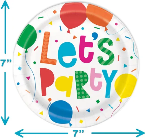 Miniatura 4 de Juego de 32 platos y servilletas de cumpleaños con diseño de globo Let's Party - Platos de postre de 7 pulgadas y servilletas de 6.5 pulgadas