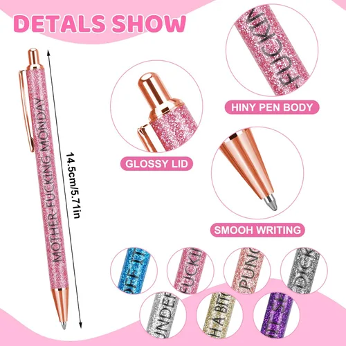 Miniatura 2 de 7 bolígrafos divertidos, bolígrafo diario de Swear Word Weekday Vibes Glitter Pen Set describiendo mentalidad sarcástica siete días de la semana