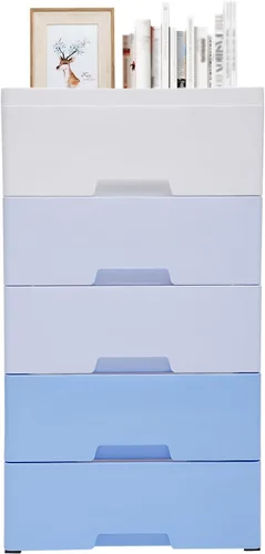 Cómoda de plástico para dormitorio, cómoda vertical movible en el armario con 5 cajones, mesita de noche, organizador de torre para dormitorio, sala