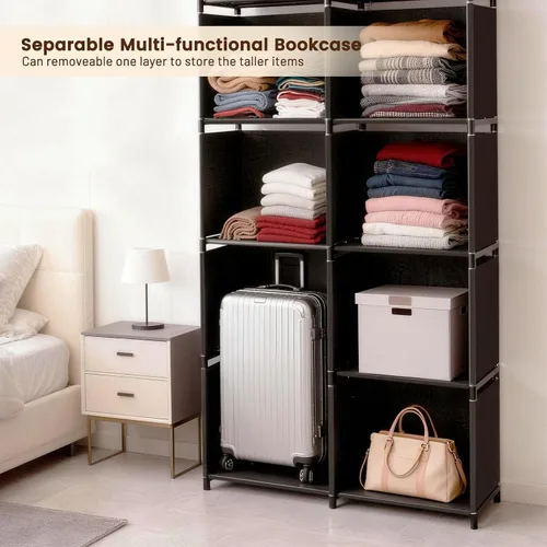 Miniatura 5 de Estantería para libros de 5 niveles, estantes de almacenamiento de 8 cubos, estantería para niños sin herramientas, organizador de almacenamiento