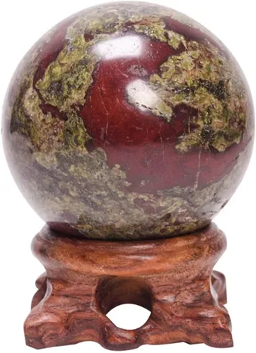 AMNOOL Esfera natural de jaspe de sangre de dragón, esfera de cristal de cuarzo, adorno curativo, espécimen de bola de adivinación, escultura con