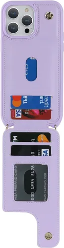 Miniatura 6 de Lipvina Funda para iPhone 14 Pro Max con tarjetero para mujer, funda para teléfono con correa, cordón cruzado, soporte de anillo, cierre a presión