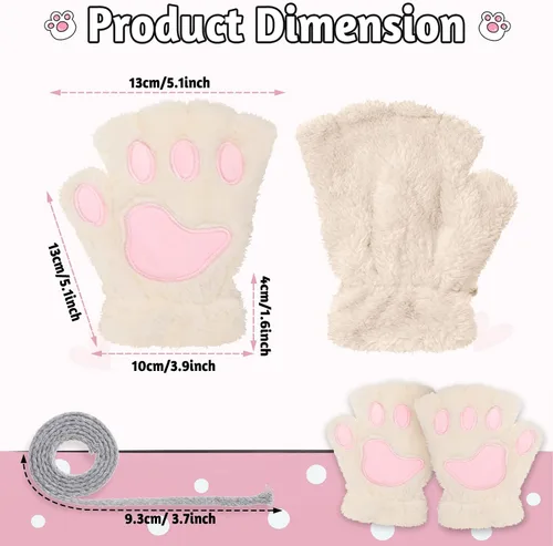 Miniatura 2 de SATINIOR 4 pares de guantes de pata de gato, guantes sin dedos, guantes de media pata de dedo, guantes de felpa de invierno para niños y adultos