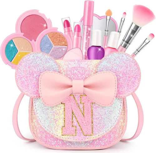 Miniatura 43 de Kit de maquillaje para niñas – Juego de maquillaje lavable real de 15 piezas – Cosmético no tóxico para niños pequeños con bolso de letras – Regalos
