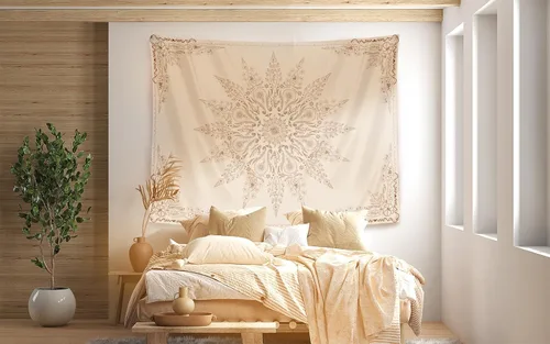 Miniatura 6 de Damanse Tapiz floral para colgar en la pared, bonito tapiz de pared bohemio para dormitorio, estético, decoración de sala de estar con mandala
