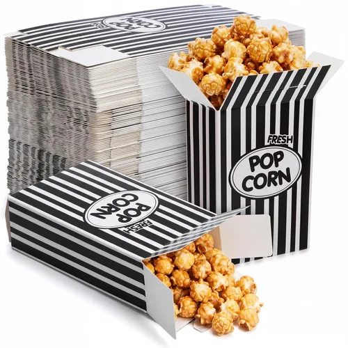 Xinnun 300 Pcs Paper Popcorn Boxes 1oz Oil-proof Disposable Striped Popcorn Boxes Container Leak Proof Paper Holders for Movie Night, Party,