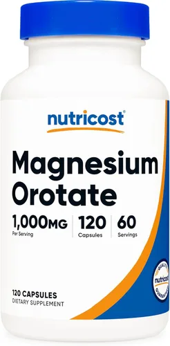 Nutricost Cápsulas de orotato de magnesio 1000 mg, 120 cápsulas - 60 porciones, 500 mg por cápsula, sin OMG, sin gluten