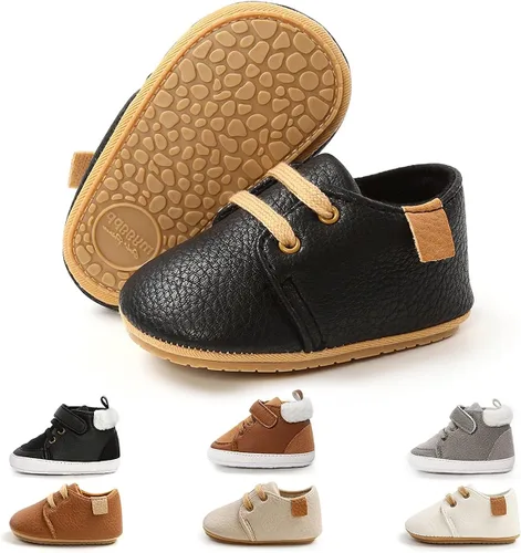 Miniatura 8 de QWZban Zapatos de bebé para niños y niñas, zapatillas de deporte con suela de goma antideslizante, para cuna de bebé, zapatos de vestir