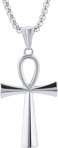 Colgante de cruz para espejo retrovisor de coche, adorno colgante de acero inoxidable copto Ankh Cruz collar amuleto crucifijo joyería hombres niños