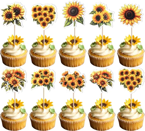 Miniatura 9 de 1 paquete de decoración de pastel de feliz cumpleaños con purpurina de girasol para pasteles, baby shower, niños, cumpleaños, verano, baby shower