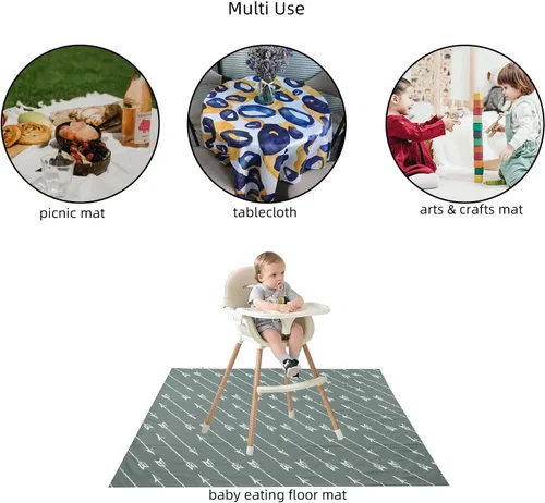 Miniatura 6 de Joyo roy Tapete de 53.1 x 55.1 in para bebé, tapete impermeable para silla alta, tapete de juego para niños pequeños, manteles individuales