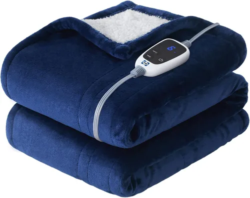 Miniatura 15 de Manta eléctrica SEALY tamaño King, manta térmica de franela y Sherpa con 10 niveles de calor y apagado automático de 1-12 horas, manta cálida