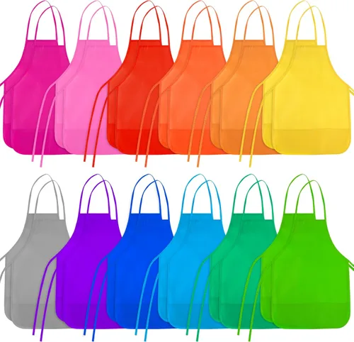 Miniatura 14 de Delantales de Pintura para Niños 12 Piezas 12 Colores Delantal de Arte Infantil con 2 Bolsillos Espaciosos Delantales para Niños para Actividades