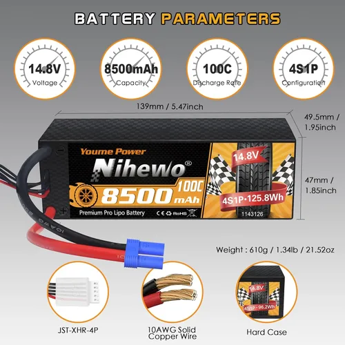 Miniatura 3 de 4S Lipo Battery 8500mAh 14.8V Lipo Battery100C Estuche rígido con conector EC5 compatible con Arrma Axial 1/5 1/6 1/7 Escala RC Vehículo Coche
