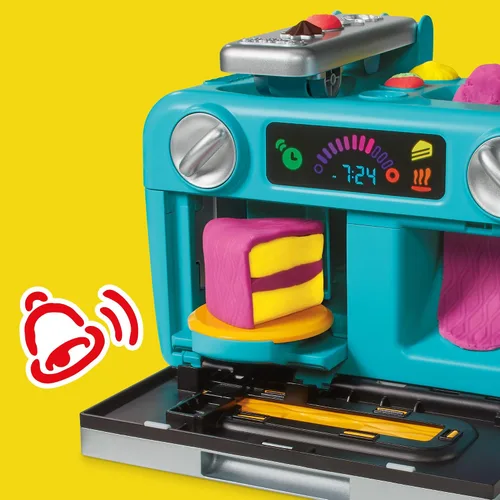 Miniatura 11 de Play-Doh Super Slice Cake Playset, horno de juguete con accesorios de cocina y 11 latas compuestas de modelado, artes y manualidades para niños, a