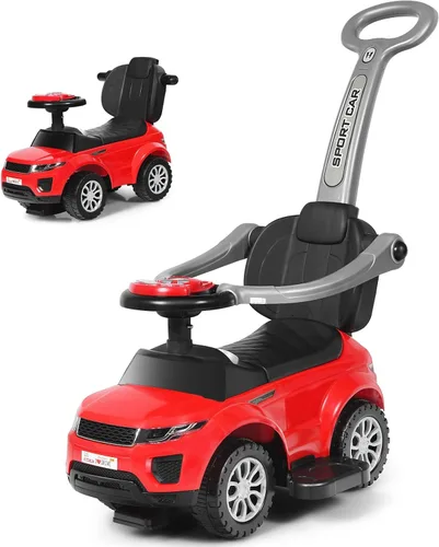 Miniatura 10 de Costzon 3 en 1 Coche de Paseo y Empuje, Carriola Deslizante con Bocina, Música, Luz, Almacenamiento Bajo el Asiento, Mango Parental, Barreras