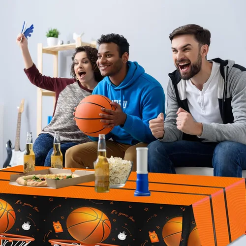 Miniatura 3 de CMUSKO Mantel de baloncesto, 3 piezas de decoración de cumpleaños de baloncesto, manteles rectangulares de plástico, manteles desechables