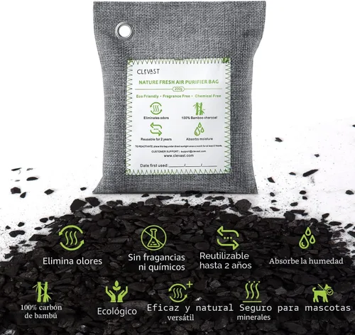 Miniatura 2 de CLEVAST - Bolsas purificadoras de aire de carbón de bambú (4 x 7.05 oz), eliminan olores y humedad, bolsas purificadoras de aire fresco natural