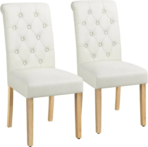 Yaheetech Juego de 2 sillas de comedor tapizadas de tela con respaldo alto y patas de madera maciza para cocina, sala de estar, restaurante, estilo