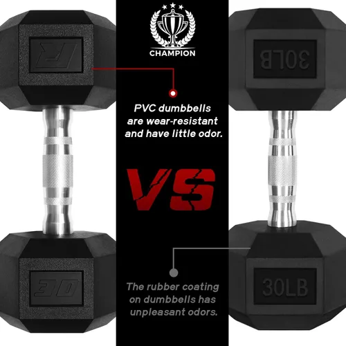 Miniatura 5 de RitFit Juego de mancuernas hexagonales revestidas de PVC de 5 a 650 libras con estante opcional para gimnasio en casa, peso de mano con mango