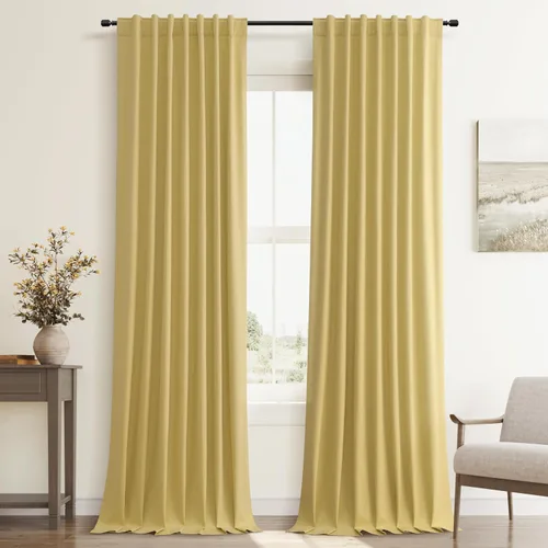 Miniatura 8 de Hokibero Cortinas de lino 100% opacas de 102 pulgadas de largo, juego de 2 paneles para oscurecer la habitación, lino térmico texturizado