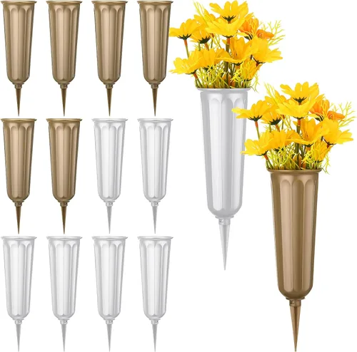 Miniatura 9 de 12 jarrones de cementerio con picos de plástico conmemorativo floral para tumba, jarrones con estacas para césped, lápidas, decoración junto a