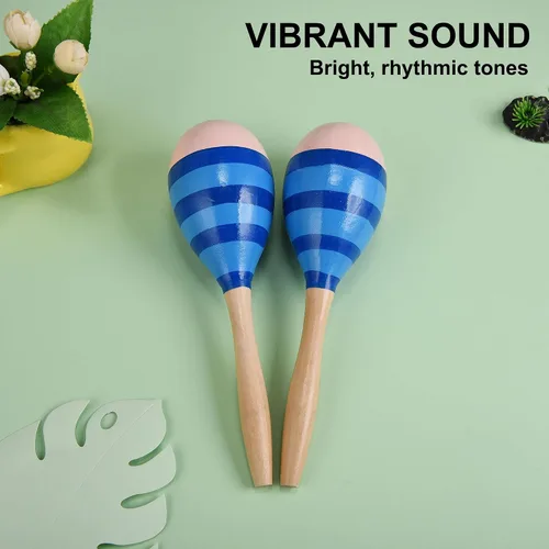 Miniatura 3 de Maracas para adultos y niños, 2 unidades de 9 pulgadas de maraca de madera para recuerdos de fiesta, color azul