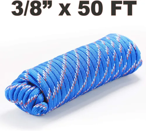 Miniatura 8 de Wellmax Cuerda de nailon trenzado de diamante, 3/8 pulgadas por 50 pies, color azul, extra fuerte, resistente a la luz solar y a la intemperie